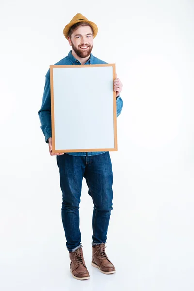 男のクローズ アップ手白表示空白板 — ストック写真