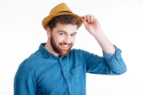 Primo piano ritratto di un bel giovanotto in cappello — Foto Stock