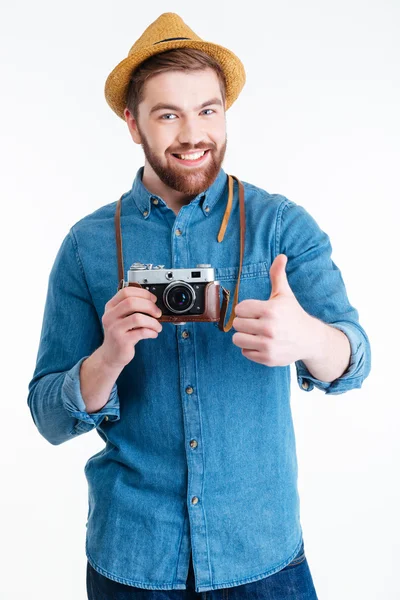 Close-up portret van een glimlachende man goed teken tonen — Stockfoto