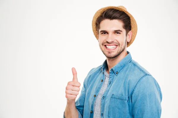 Gelukkig jonge knappe man goed teken tonen — Stockfoto