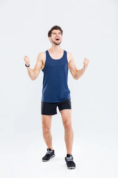 Ganzkörperporträt eines fröhlichen Fitness-Mannes — Stockfoto