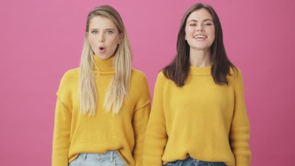 Deux Femmes Portant Des Pulls Jaunes Montrent Oui Aucune Réponse — Video