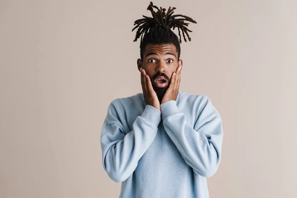 Shocked African American Guy Expressing Surprise Camera Isolated White Background — Stock Photo, Image