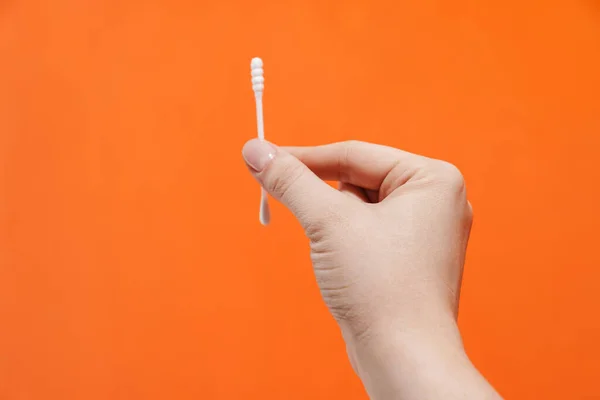 Close Woman Hand Holding Cotton Swab Isolated — Stock Photo, Image