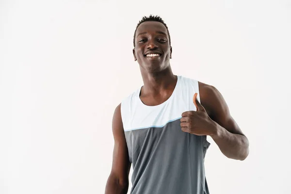 Happy Athletic African American Sportsman Showing Thumb Isolated White Background — Stock Photo, Image