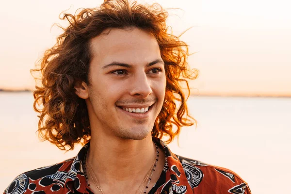 Smiling Young Man Looking Away Beach Close — Stock Photo, Image