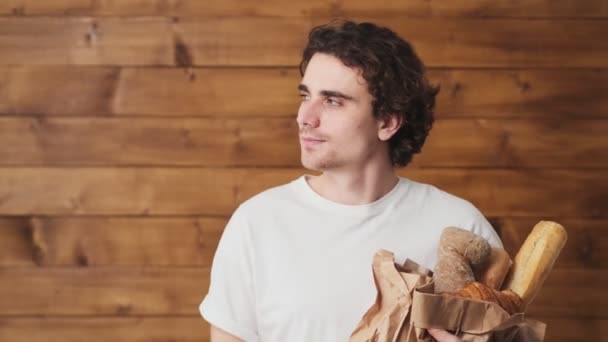 Curly Haired Man Bread His Hands Showing His Raising Thumb — Stock videók