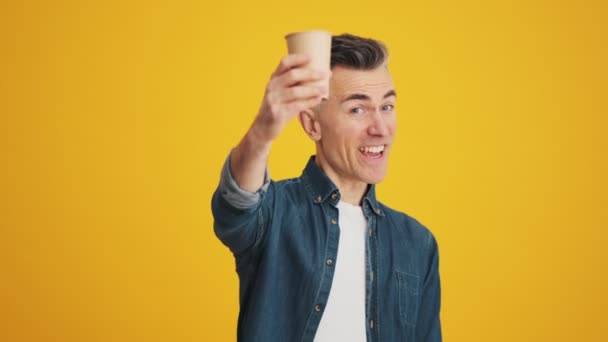 Smiling Mature Man Raising Glass Drinking Something Studio — Vídeo de Stock