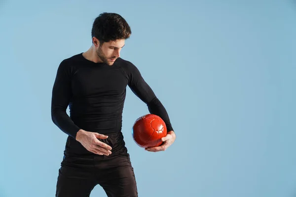 Guapo Deportista Atlético Haciendo Ejercicio Con Balón Medicina Aislado Sobre —  Fotos de Stock