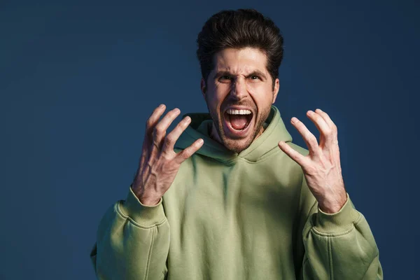 Perplexed Handsome Man Sportswear Posing Gesturing Camera Isolated Blue Background — Stock Photo, Image