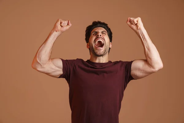 Emocionado Hombre Masculino Gritando Mientras Hace Gesto Ganador Aislado Sobre — Foto de Stock