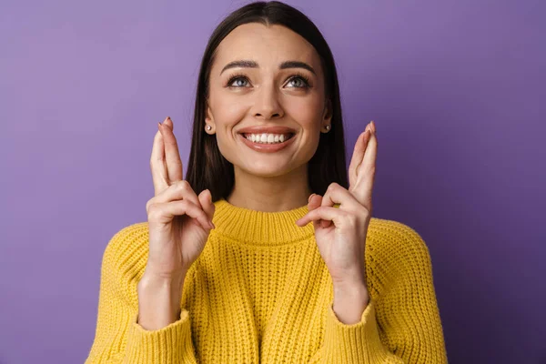 Glückliches Mädchen Lächelt Und Drückt Die Daumen Für Viel Glück — Stockfoto