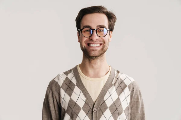 Joyful Cara Bonito Sorrindo Olhando Para Câmera Isolada Sobre Fundo — Fotografia de Stock