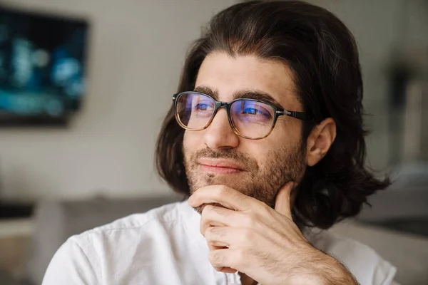 Close Van Een Pensive Midden Leeftijd Brunette Turks Man Gezicht — Stockfoto