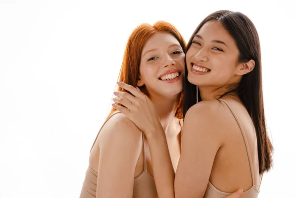 Tutup Studio Potret Dua Gadis Muda Yang Cantik Dengan Kulit — Stok Foto