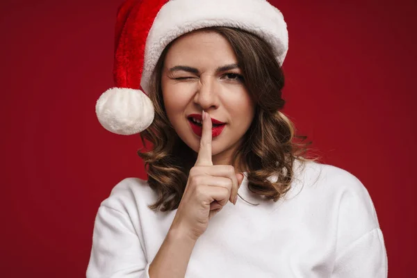 Foto Mujer Joven Alegre Positiva Sombrero Santa Navidad Aislado Sobre —  Fotos de Stock