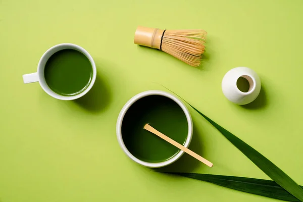 Conjunto Para Cozinhar Matcha Estúdio Verde — Fotografia de Stock