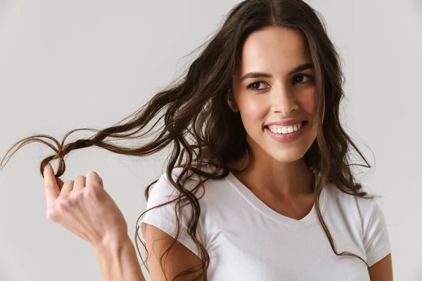 Happy Beautiful Girl Smiling Looking Camera Isolated White Background — Stock Photo, Image