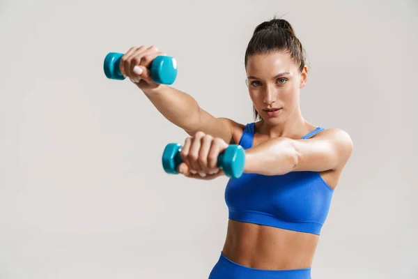 Junge Weiße Fitness Frau Sportbekleidung Mit Pferdeschwanz Steht Über Weißem — Stockfoto