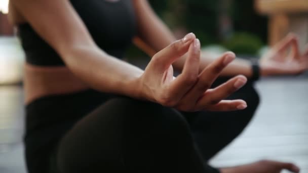 Close Vista Cortada Uma Mulher Afro Americana Calma Fazendo Meditação — Vídeo de Stock