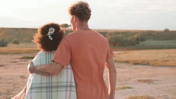 Vue Arrière Couple Multinational Embrassant Rendant Estuaire — Video
