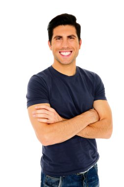Beyaz bir arka plan üzerinde izole yakışıklı bir adam portresi