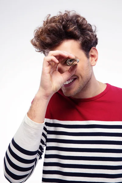 Handsome man with curly hair isolated — Stock Photo, Image