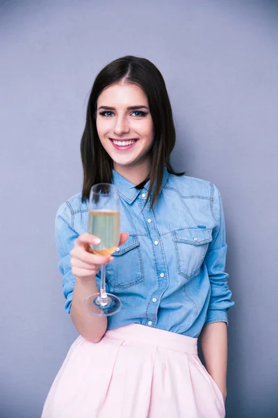 Cute attractive woman with glass of champagne — Stock Photo, Image