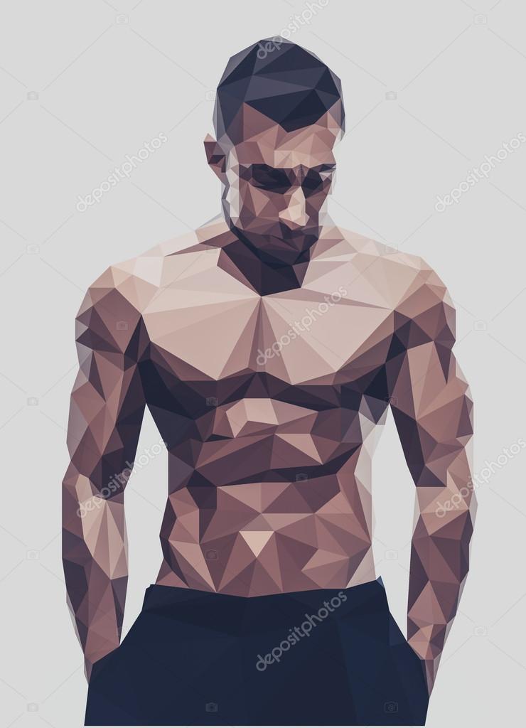 Polygonal muscular man over gray background