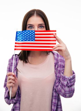 Genç öğrenci ağzını bize bayrağı ile kaplama