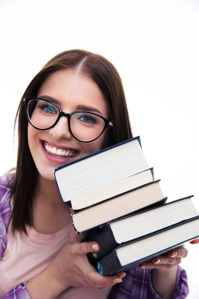 Χαρούμενος νεαρός φοιτήτριας με βιβλία — Φωτογραφία Αρχείου