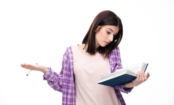 Young female student reading book — Stock Photo, Image