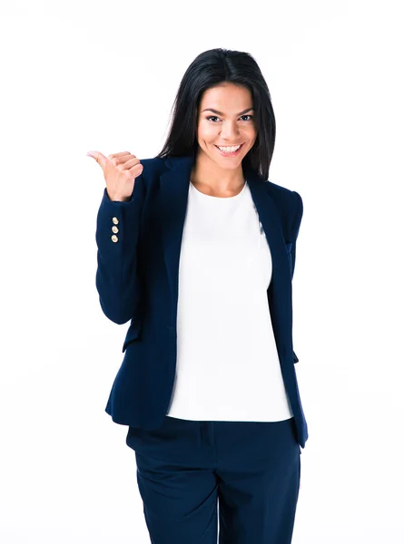 Happy businesswoman with thumb up — Stock Photo, Image