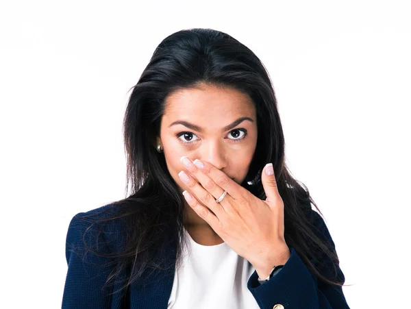 Businesswoman covering her mouth with hands — Stock Photo, Image