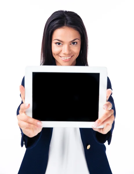 Businesswoman showing tablet computer screen — Stock Photo, Image