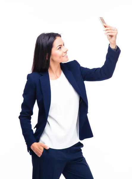 Sonriente mujer de negocios haciendo foto selfie — Foto de Stock