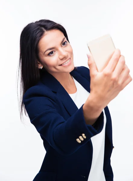 Gelukkig zakenvrouw maken selfie foto — Stockfoto