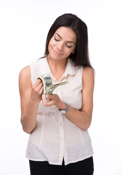 Boldog nő számít pénz — Stock Fotó
