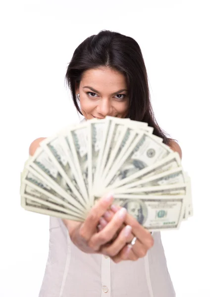 Young woman holding money — Stock Photo, Image