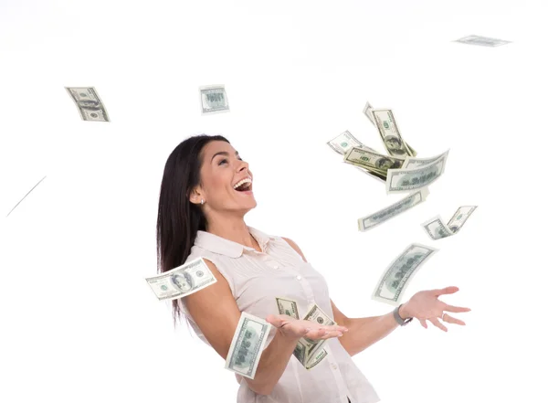Businesswoman under money rain — Stock Photo, Image