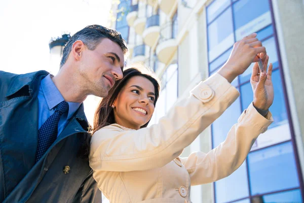 Beautiful couple making selfie photo Stock Photo