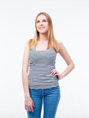 Boşaltmak bakarken mutlu düşünceli kadın