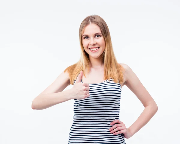 Feliz joven mujer mostrando pulgar hacia arriba —  Fotos de Stock