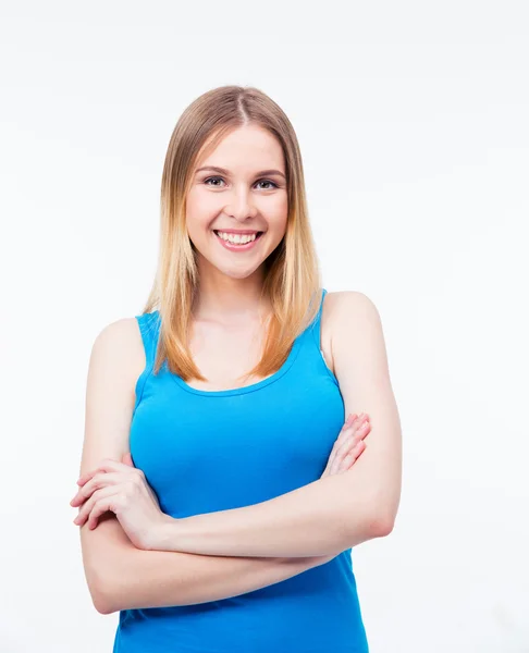 Casual woman standing with arms folded — Stock Photo, Image