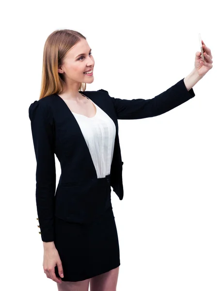 Donna d'affari che fa foto selfie su smartphone — Foto Stock