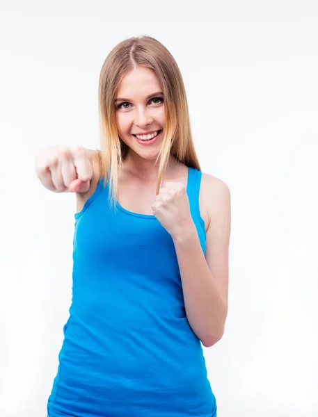 Mujer feliz golpeando cámara —  Fotos de Stock