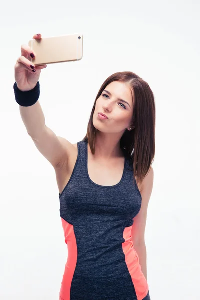 Hermosa mujer de fitness haciendo foto selfie — Foto de Stock