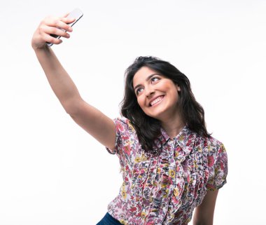 Genç kadın selfie fotoğraf Smartphone'da yapma