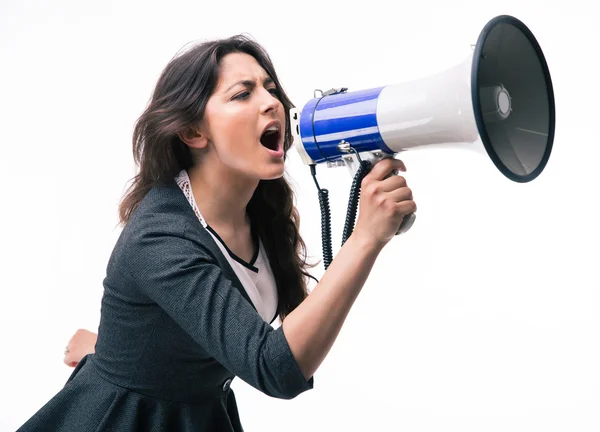 Empresária gritando em megafone — Fotografia de Stock