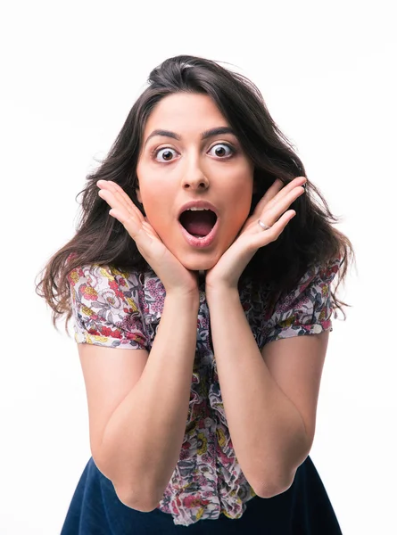 Retrato de una mujer sorprendida mirando la cámara — Foto de Stock